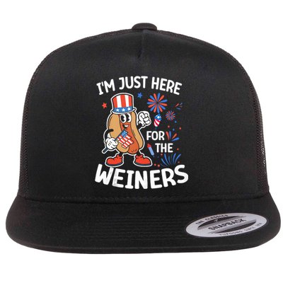 IM Just Here For The Weiners Funny Usa 4th Of July Flat Bill Trucker Hat