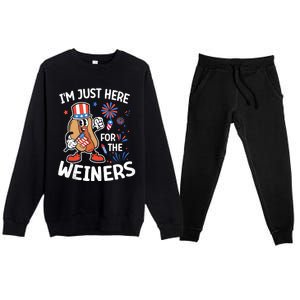 IM Just Here For The Weiners Funny Usa 4th Of July Premium Crewneck Sweatsuit Set