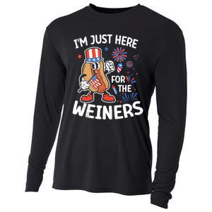 IM Just Here For The Weiners Funny Usa 4th Of July Cooling Performance Long Sleeve Crew