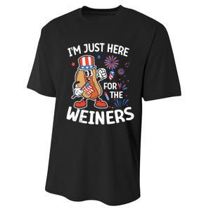 IM Just Here For The Weiners Funny Usa 4th Of July Performance Sprint T-Shirt