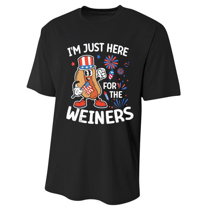 IM Just Here For The Weiners Funny Usa 4th Of July Performance Sprint T-Shirt