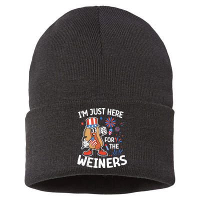 IM Just Here For The Weiners Funny Usa 4th Of July Sustainable Knit Beanie