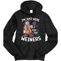 IM Just Here For The Weiners Funny Usa 4th Of July Tie Dye Hoodie