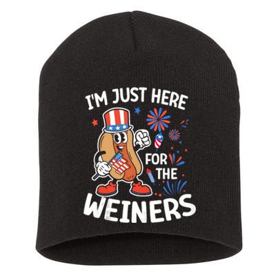 IM Just Here For The Weiners Funny Usa 4th Of July Short Acrylic Beanie