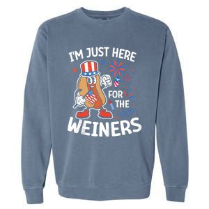 IM Just Here For The Weiners Funny Usa 4th Of July Garment-Dyed Sweatshirt