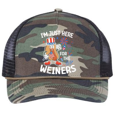 IM Just Here For The Weiners Funny Usa 4th Of July Retro Rope Trucker Hat Cap