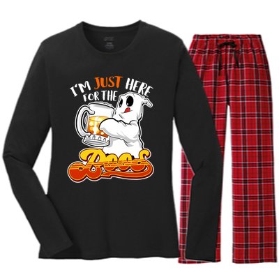 IM Just Here For The Boos Funny Halloween Ghost Women's Long Sleeve Flannel Pajama Set 