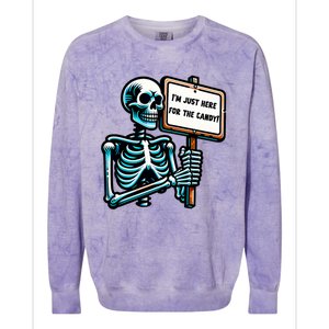 IM Just Here For The Candy Skeleton Spooky Season Halloween Colorblast Crewneck Sweatshirt