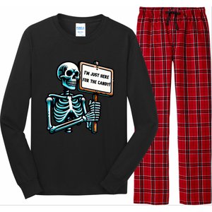 IM Just Here For The Candy Skeleton Spooky Season Halloween Long Sleeve Pajama Set