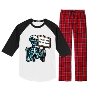 IM Just Here For The Candy Skeleton Spooky Season Halloween Raglan Sleeve Pajama Set