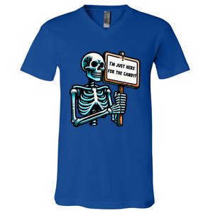 IM Just Here For The Candy Skeleton Spooky Season Halloween V-Neck T-Shirt