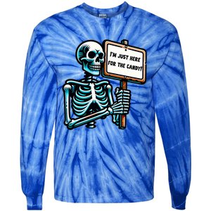 IM Just Here For The Candy Skeleton Spooky Season Halloween Tie-Dye Long Sleeve Shirt