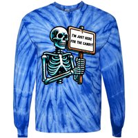 IM Just Here For The Candy Skeleton Spooky Season Halloween Tie-Dye Long Sleeve Shirt