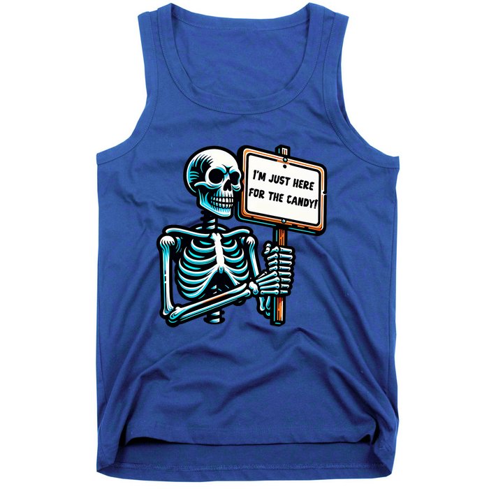 IM Just Here For The Candy Skeleton Spooky Season Halloween Tank Top