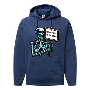 IM Just Here For The Candy Skeleton Spooky Season Halloween Performance Fleece Hoodie