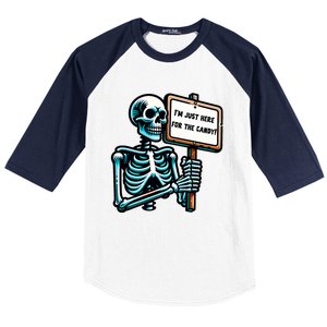 IM Just Here For The Candy Skeleton Spooky Season Halloween Baseball Sleeve Shirt