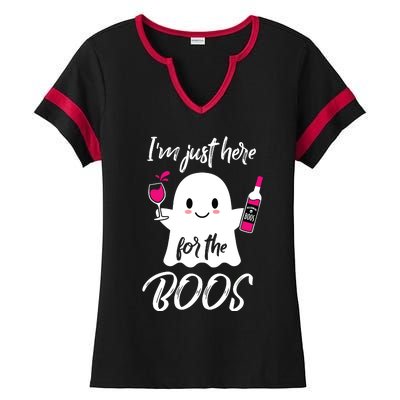 IM Just Here For The Boos Wine Funny Halloween Ladies Halftime Notch Neck Tee