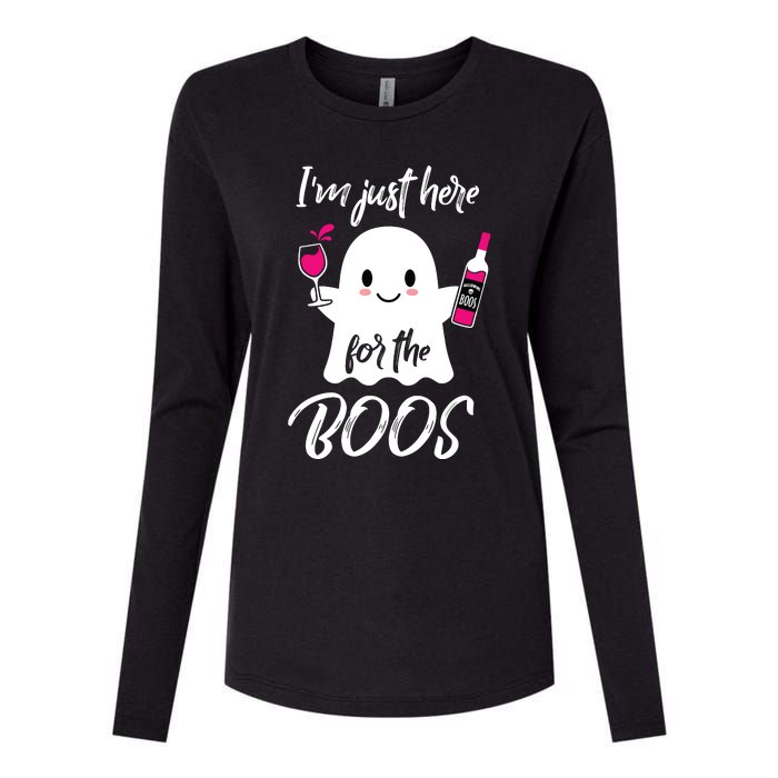 IM Just Here For The Boos Wine Funny Halloween Womens Cotton Relaxed Long Sleeve T-Shirt