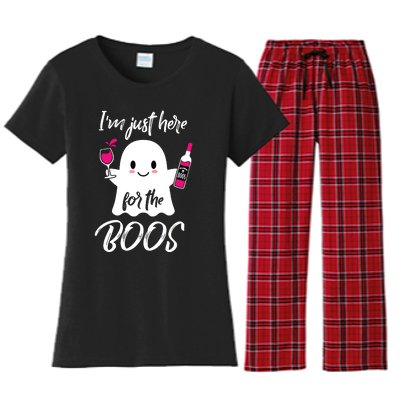 IM Just Here For The Boos Wine Funny Halloween Women's Flannel Pajama Set