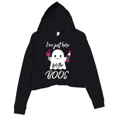 IM Just Here For The Boos Wine Funny Halloween Crop Fleece Hoodie