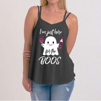 IM Just Here For The Boos Wine Funny Halloween Women's Strappy Tank