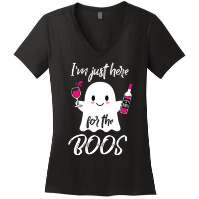 IM Just Here For The Boos Wine Funny Halloween Women's V-Neck T-Shirt