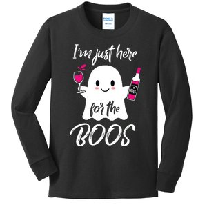 IM Just Here For The Boos Wine Funny Halloween Kids Long Sleeve Shirt