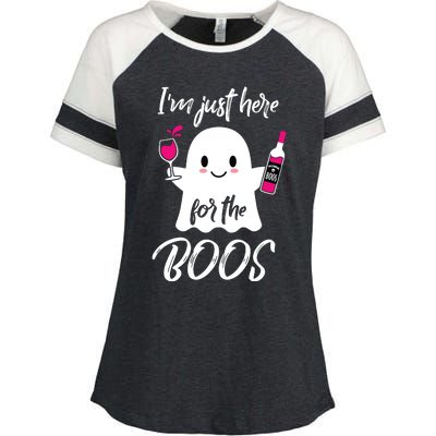 IM Just Here For The Boos Wine Funny Halloween Enza Ladies Jersey Colorblock Tee