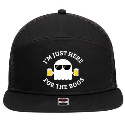 Im Just Here For The Boos Funny Halloween Beer 7 Panel Mesh Trucker Snapback Hat