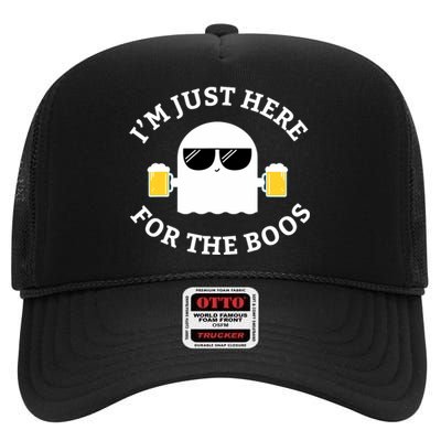 Im Just Here For The Boos Funny Halloween Beer High Crown Mesh Back Trucker Hat