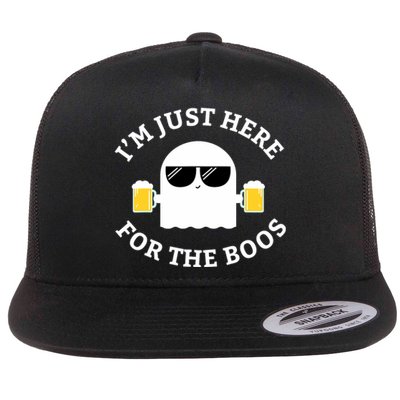 Im Just Here For The Boos Funny Halloween Beer Flat Bill Trucker Hat