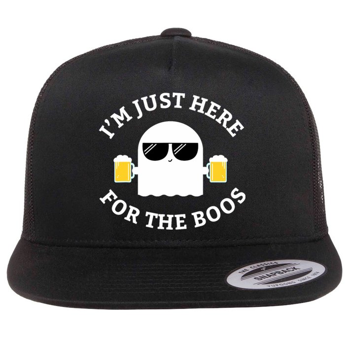 Im Just Here For The Boos Funny Halloween Beer Flat Bill Trucker Hat