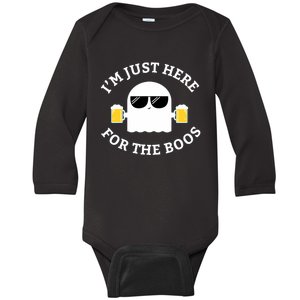 Im Just Here For The Boos Funny Halloween Beer Baby Long Sleeve Bodysuit