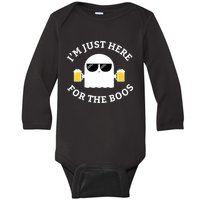 Im Just Here For The Boos Funny Halloween Beer Baby Long Sleeve Bodysuit