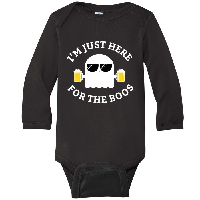 Im Just Here For The Boos Funny Halloween Beer Baby Long Sleeve Bodysuit