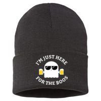 Im Just Here For The Boos Funny Halloween Beer Sustainable Knit Beanie