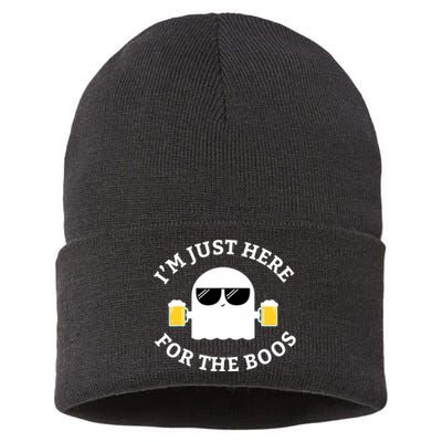 Im Just Here For The Boos Funny Halloween Beer Sustainable Knit Beanie