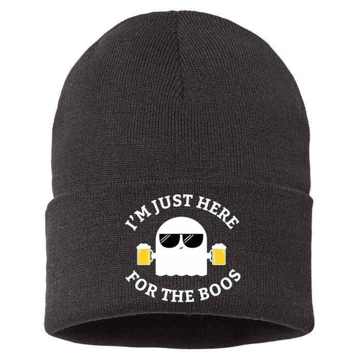 Im Just Here For The Boos Funny Halloween Beer Sustainable Knit Beanie