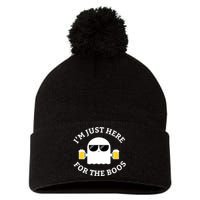 Im Just Here For The Boos Funny Halloween Beer Pom Pom 12in Knit Beanie