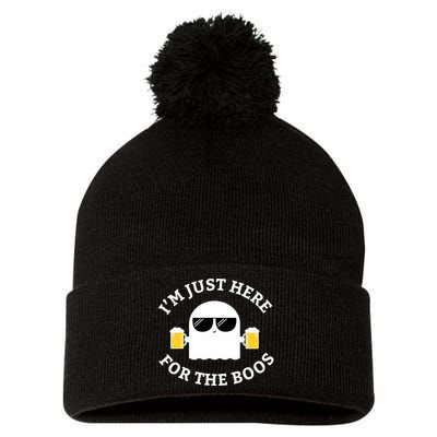 Im Just Here For The Boos Funny Halloween Beer Pom Pom 12in Knit Beanie