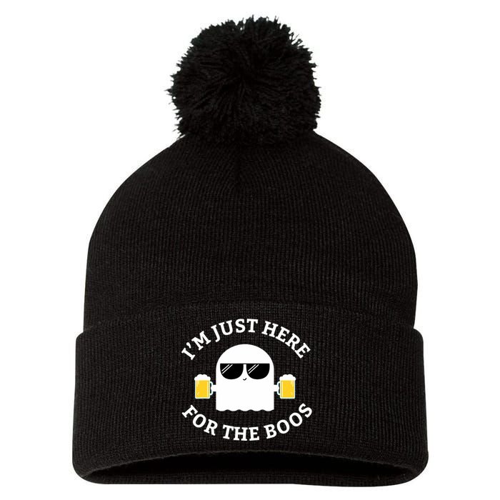 Im Just Here For The Boos Funny Halloween Beer Pom Pom 12in Knit Beanie