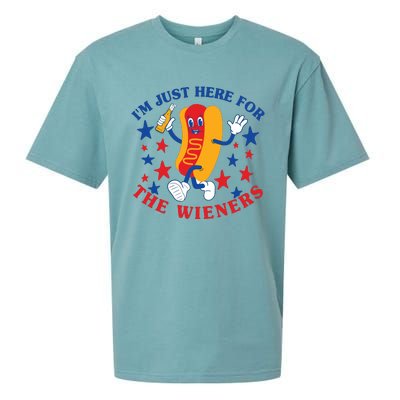 IM Just Here For The Wieners 4th Of July Patriotic Bbq Sueded Cloud Jersey T-Shirt