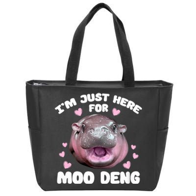 IM Just Here For Moo Deng Cute Baby Hippo Bouncy Souvenir Zip Tote Bag