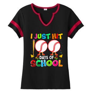 I Just Hit 100 Days Of School Baseball 100th Day Boy Girl Ladies Halftime Notch Neck Tee