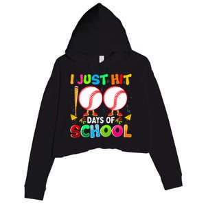 I Just Hit 100 Days Of School Baseball 100th Day Boy Girl Crop Fleece Hoodie