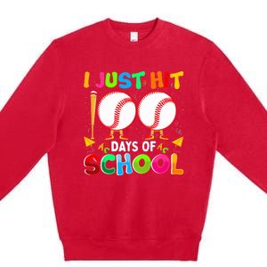 I Just Hit 100 Days Of School Baseball 100th Day Boy Girl Premium Crewneck Sweatshirt