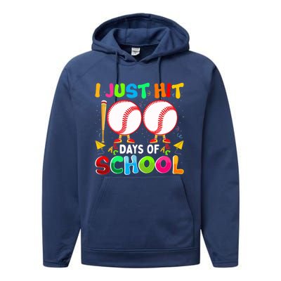 I Just Hit 100 Days Of School Baseball 100th Day Boy Girl Performance Fleece Hoodie