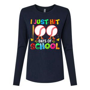 I Just Hit 100 Days Of School Baseball 100th Day Boy Girl Womens Cotton Relaxed Long Sleeve T-Shirt