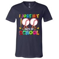 I Just Hit 100 Days Of School Baseball 100th Day Boy Girl V-Neck T-Shirt