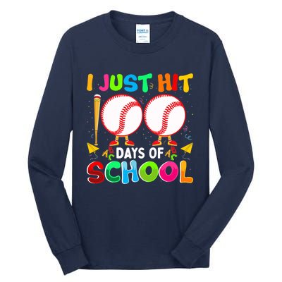 I Just Hit 100 Days Of School Baseball 100th Day Boy Girl Tall Long Sleeve T-Shirt